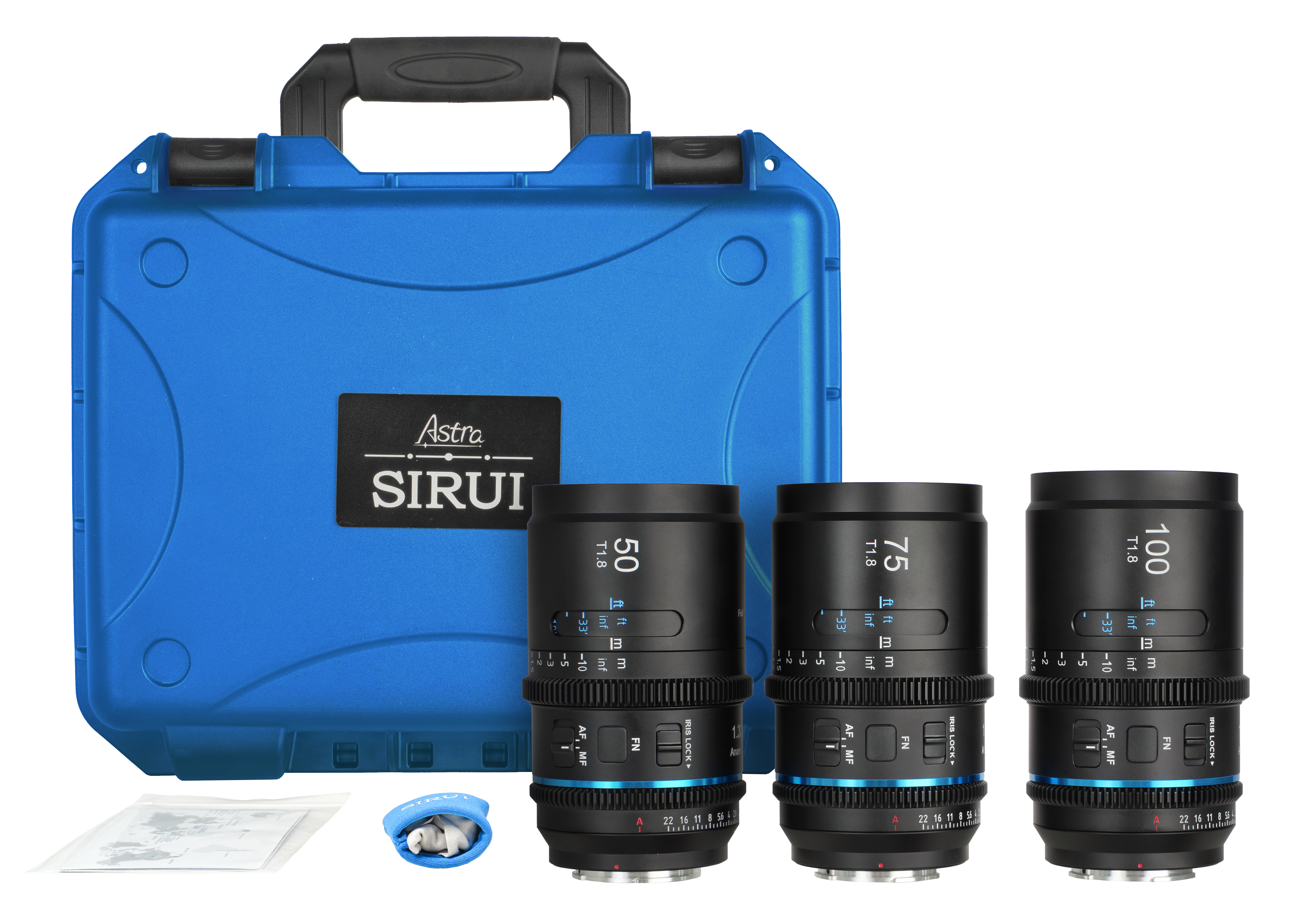 Sirui Astra 50/75/100mm AF FF Anamorphic Bundle (Z mount)-Blue Flare