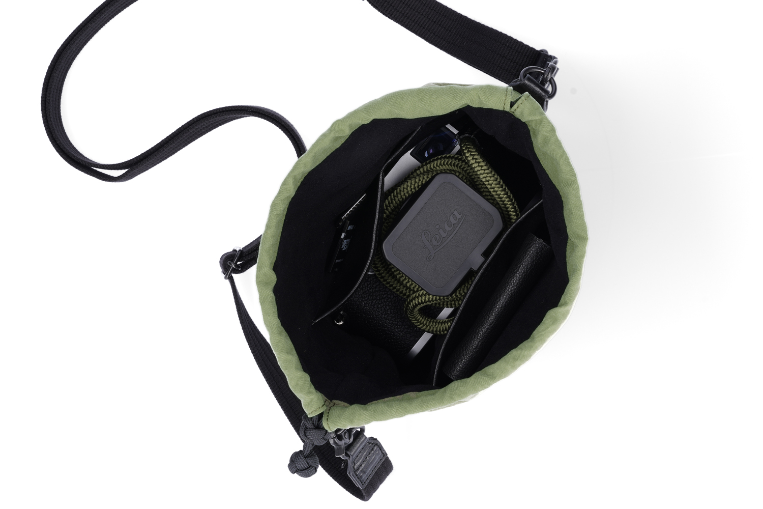 ACAM-CP210 Camera Pouch Leather & Fabric - Khaki Black (M)