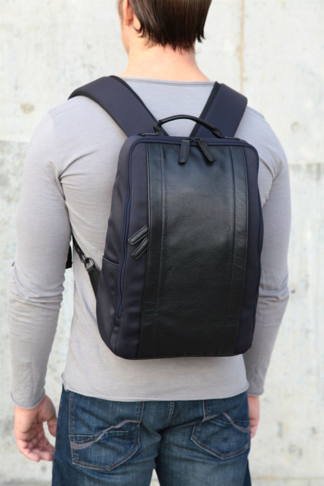 RR4-06C Leather Panel Backpack - Black