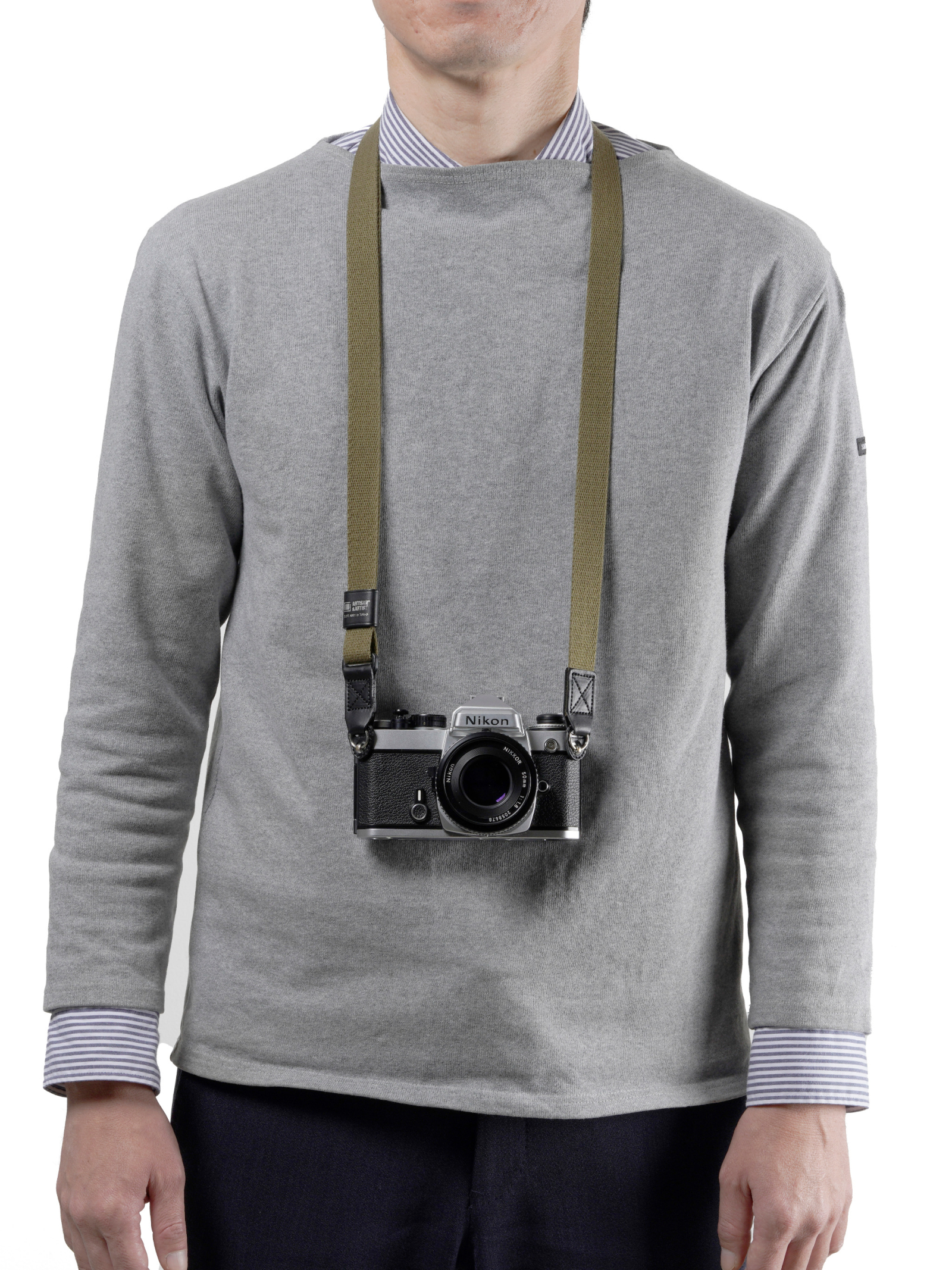 ACAM-100AA Slim and Soft Cloth Camera Strap (L) - Khaki