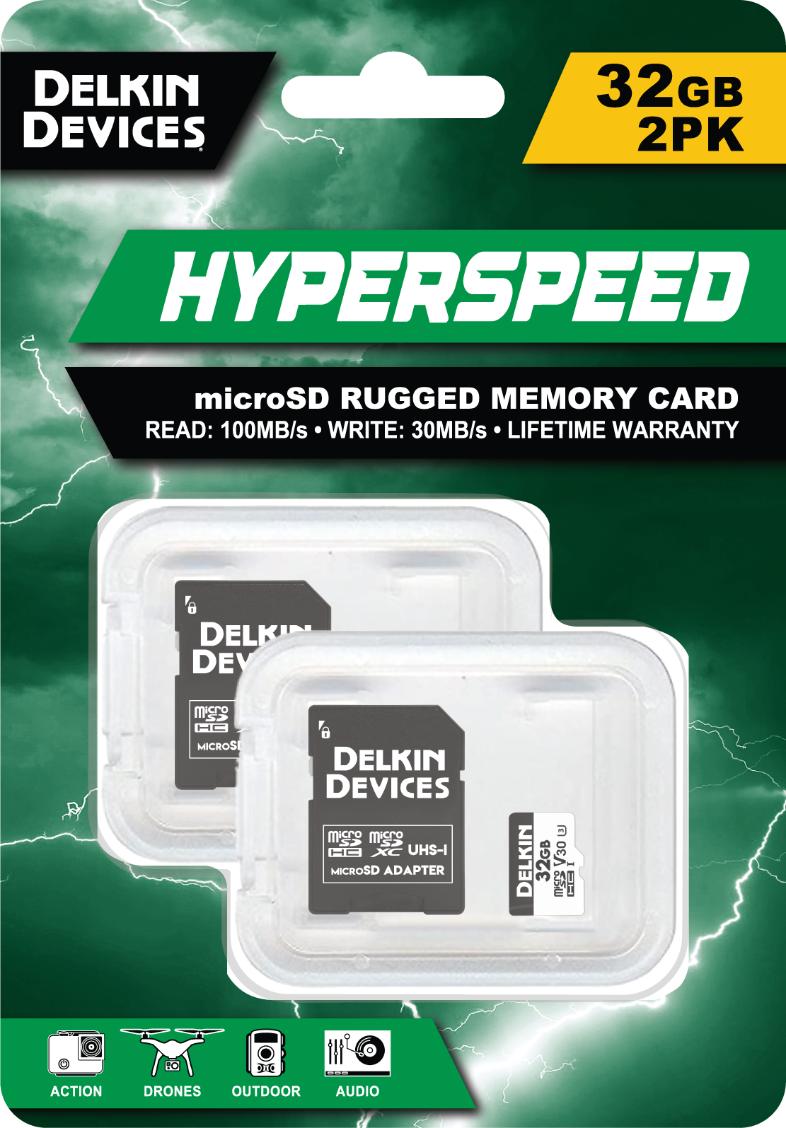 2x HYPERSPEED UHS-I (V30) microSD 32GB R:100MB/s W:75MB/s